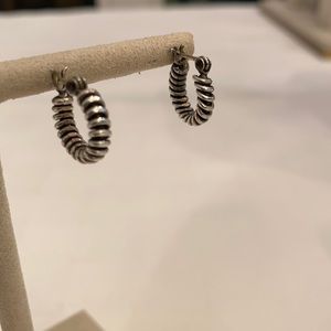 Small Silver Hoop Earrings Coil Wrap Cable Ridged Designer Look Alike Pierced